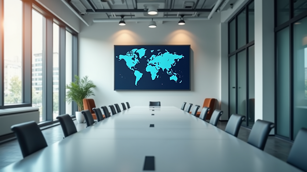 Eye-level view of a modern office with a digital leaderboard on the wall