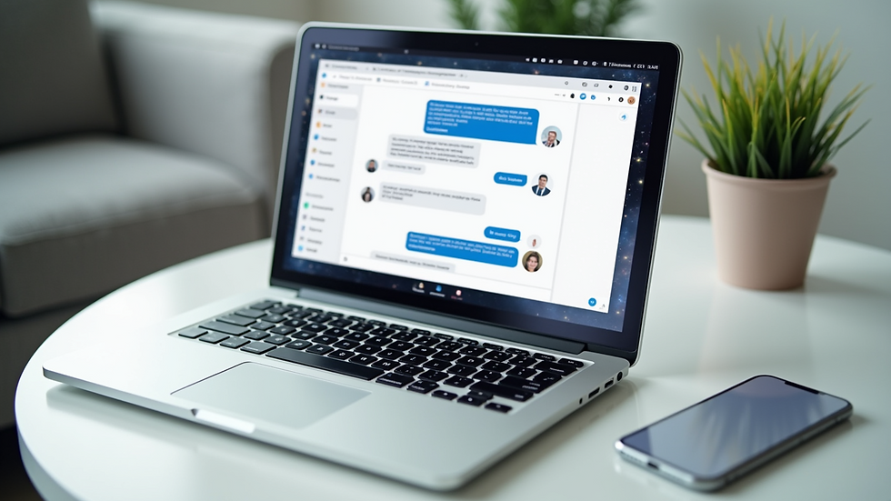 High angle view of a laptop showing chatbot conversation on screen