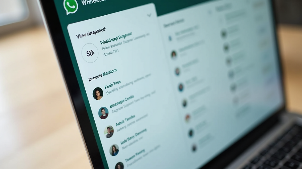 Close-up view of a laptop screen showing customer support dashboard with WhatsApp messages