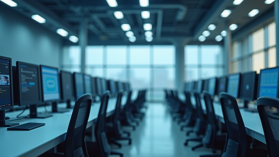 Eye-level view of a modern call center with AI technology