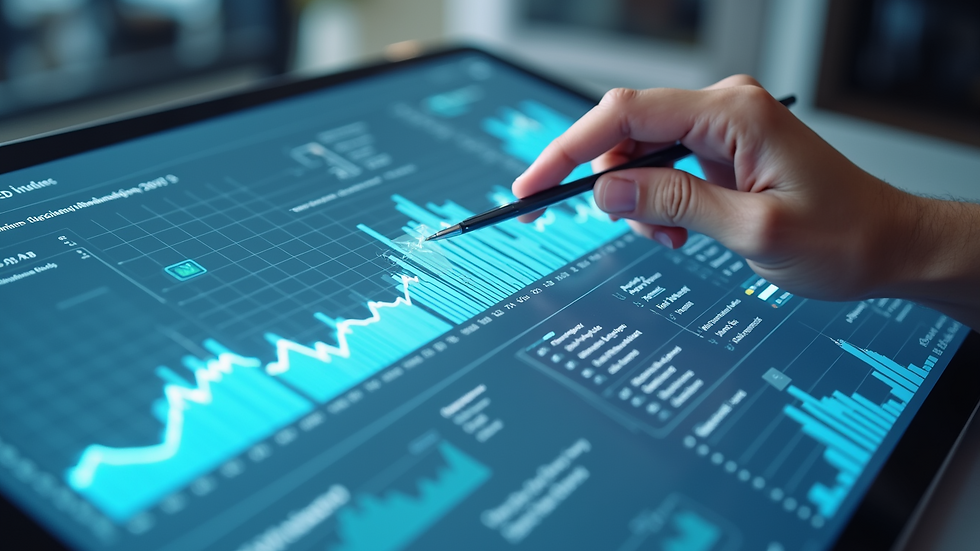 High angle view of a digital dashboard showing AI analytics and automation workflows