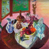 Corner Table in Pink
Artist: David Parker
Medium: Oil on Board
Presentation: Framed
Framed Size: 100 x 82cm
Price: £1500