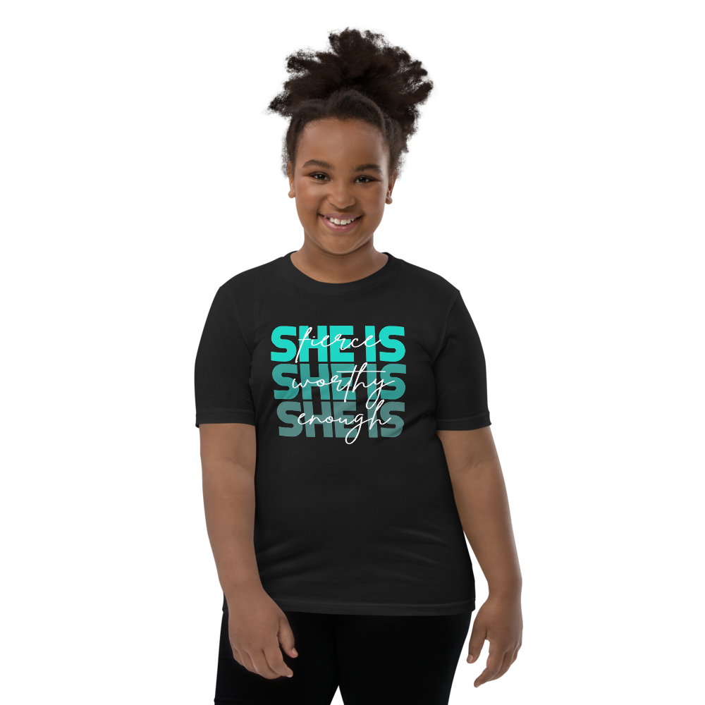 SHE IS Teal & White (Youth)