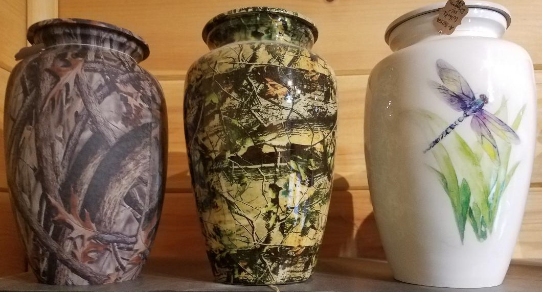 Camo Muted and Glossy; Dragonfly Urns