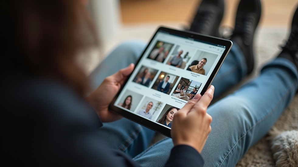 Eye-level view of a person exploring a mobile-friendly website on a tablet