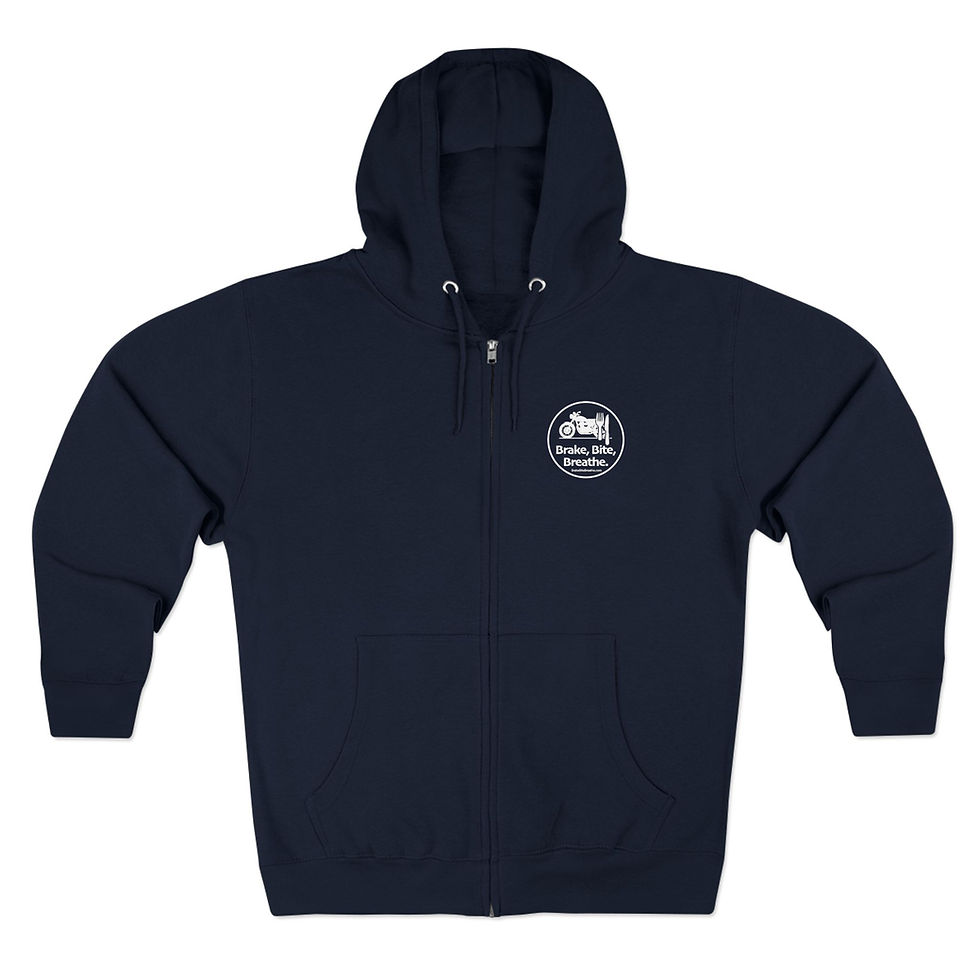 Thumbnail: Unisex Zip Hoodie - Brake, Bite, Breathe - Cool Casual Wear for Riders