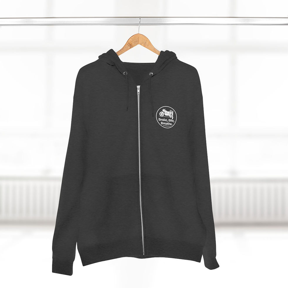 Thumbnail: Unisex Zip Hoodie - Brake, Bite, Breathe - Cool Casual Wear for Riders