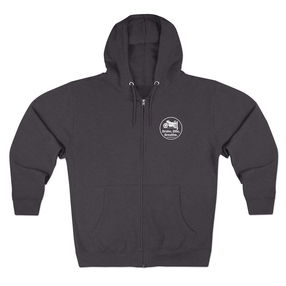 Unisex Zip Hoodie - Brake, Bite, Breathe - Cool Casual Wear for Riders