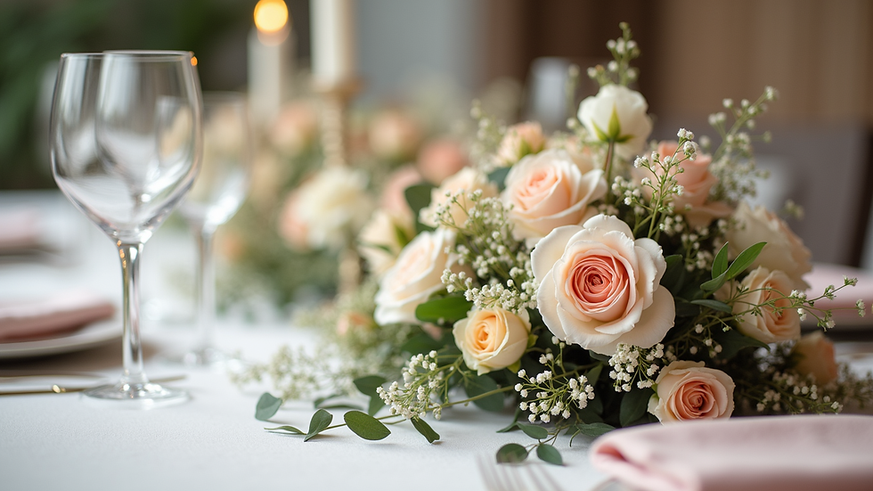 Plan rapproché d'une composition florale élégante sur une table de réception