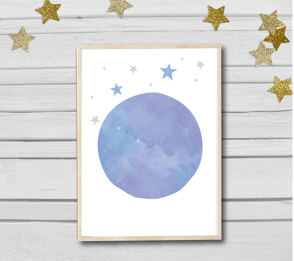 Thumbnail: Moon & star prints set of 3- A4 blue