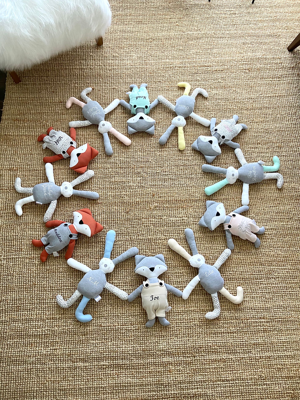personalised handmade soft toy bunny and fox