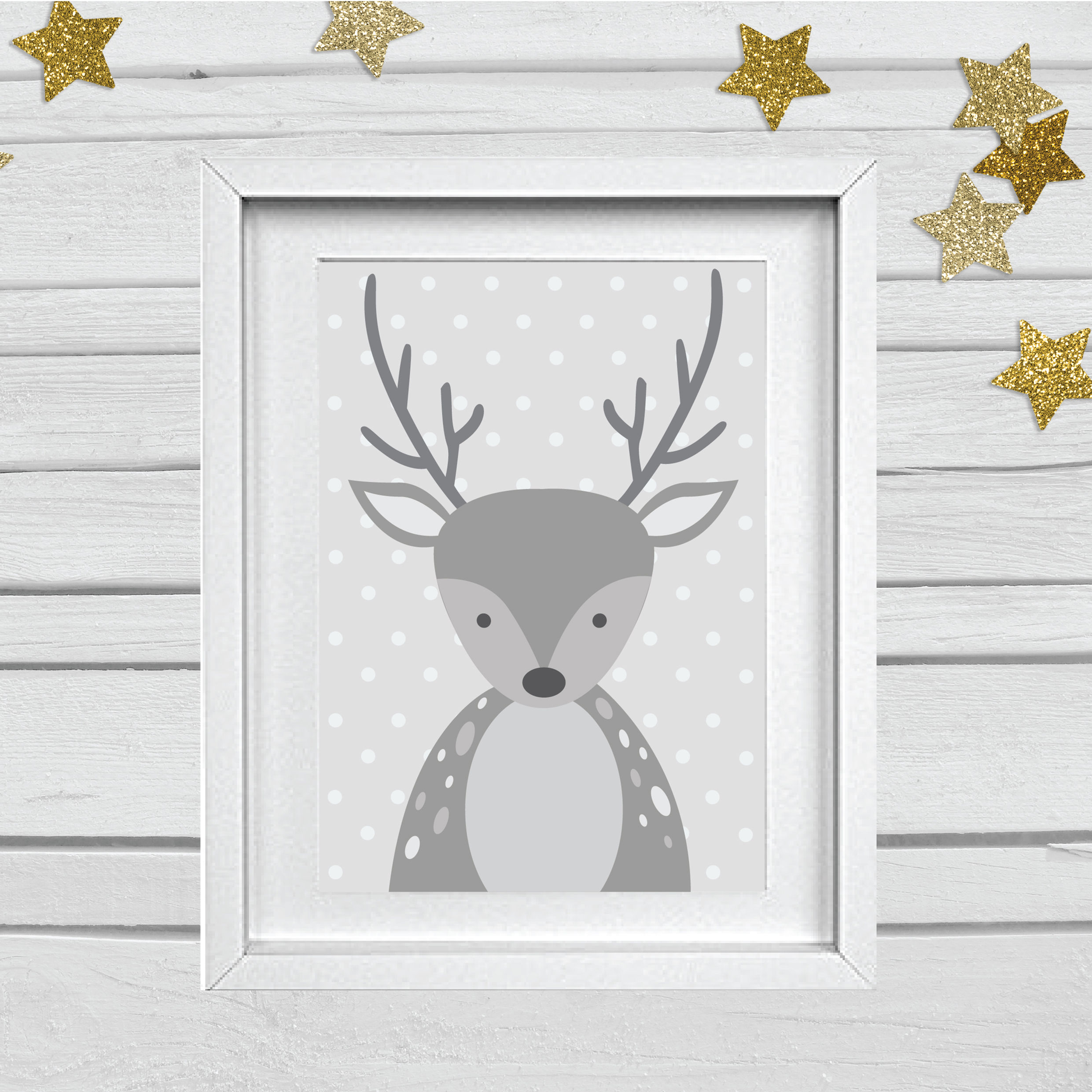 Deer head nursery print- A4 grey/white