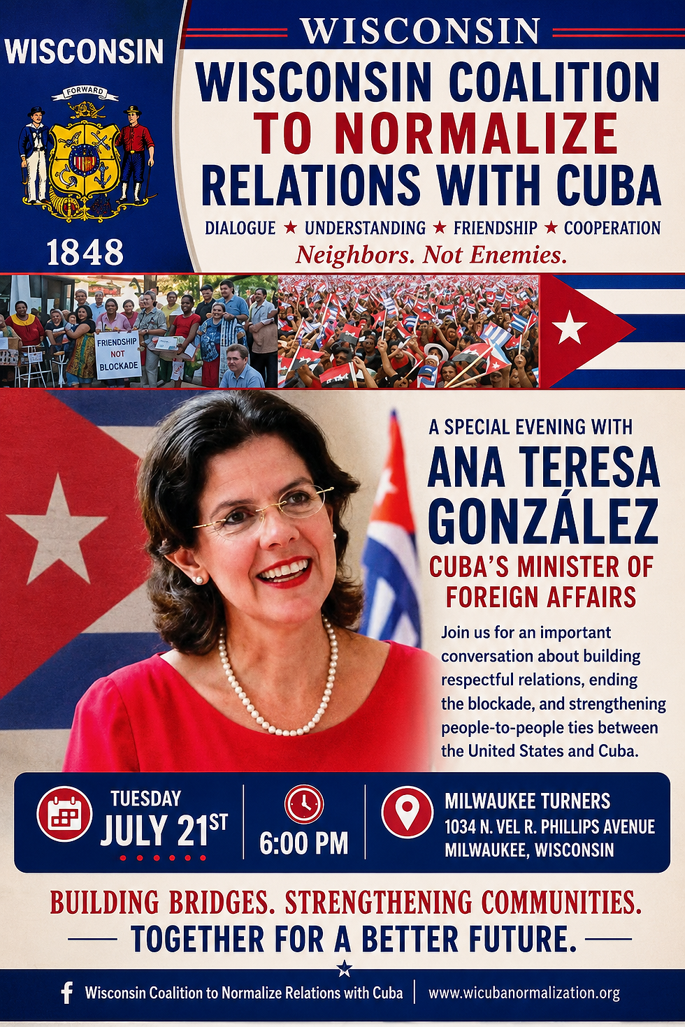 Tues., July 21 hear & greet Cuba’s Ambassador in Milwaukee: 6pm at Turner Hall!