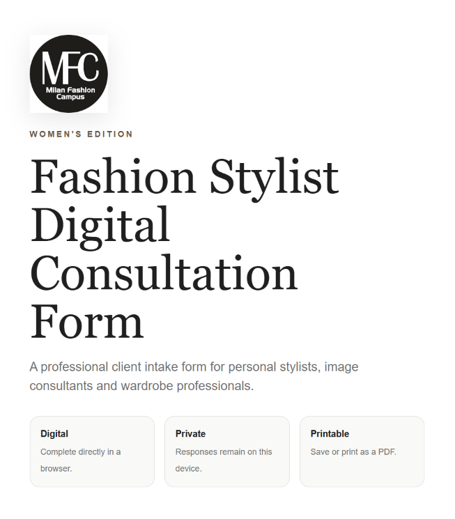 Download the free Fashion Stylist Digital Consultation Form,