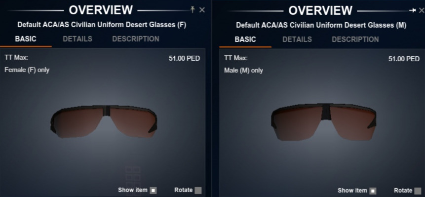 ACA/AS Civilian Uniform Desert Glasses Blueprint