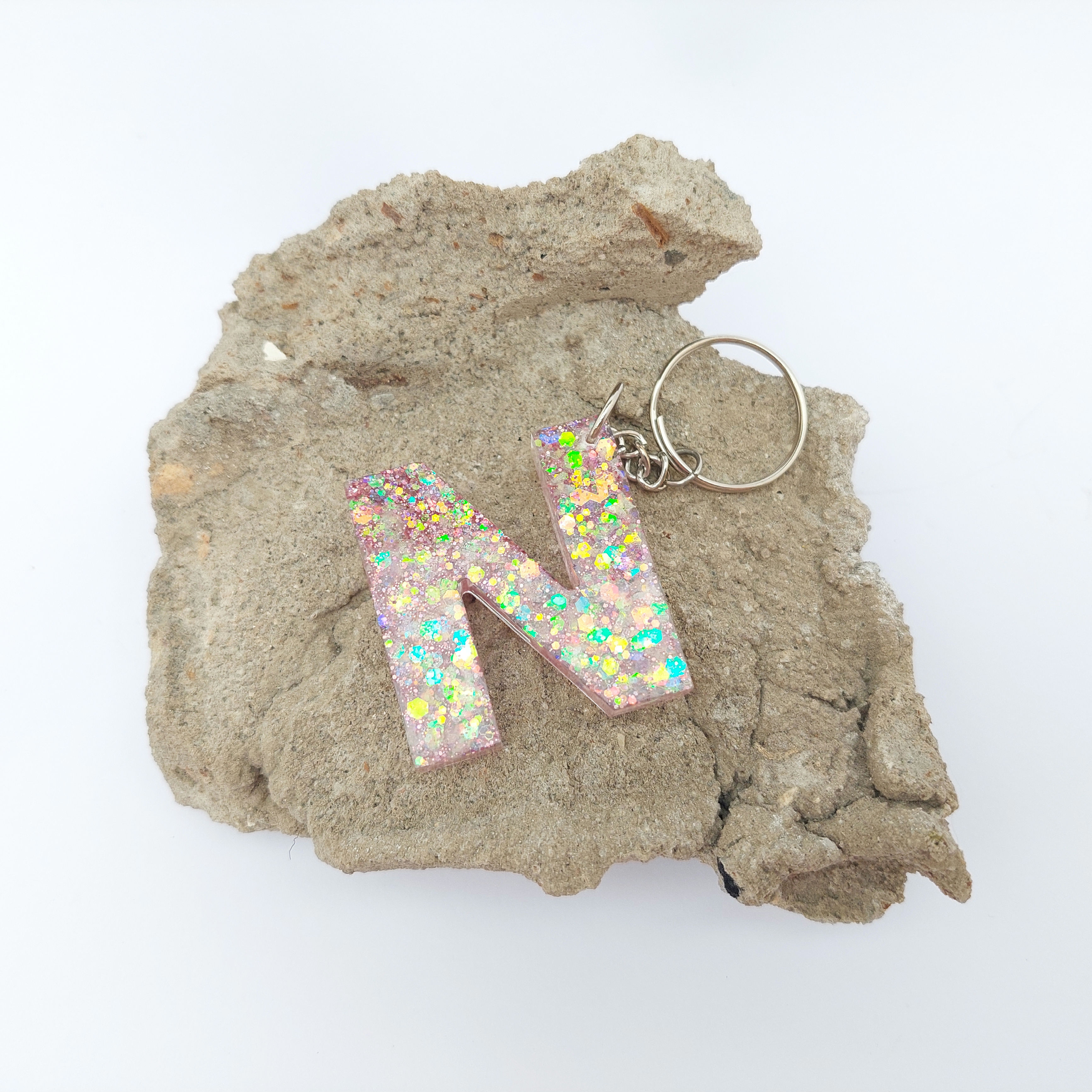 N Resin Keychain (glittery pink)