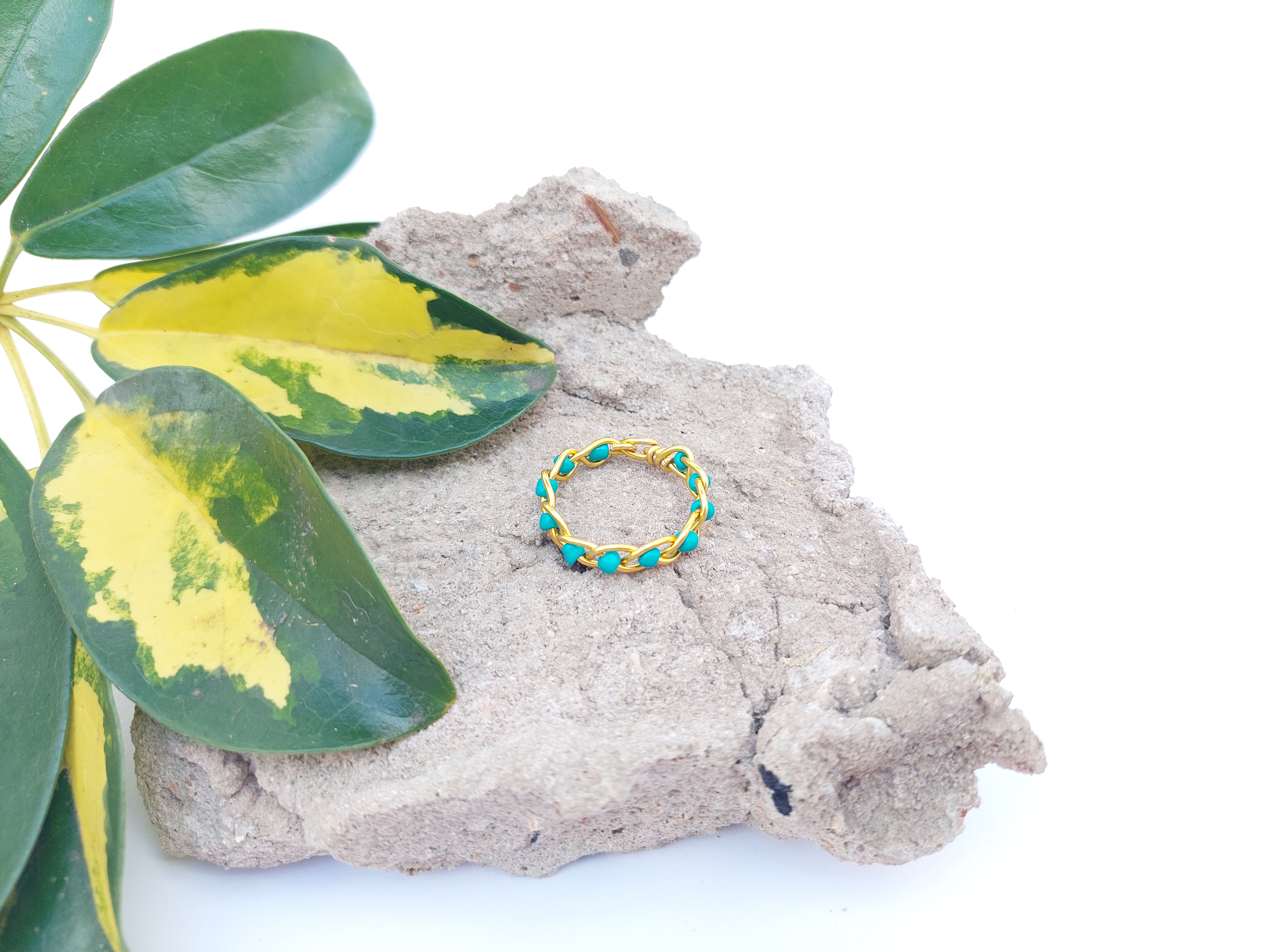 Wire Ring US10 (aqua&gold)