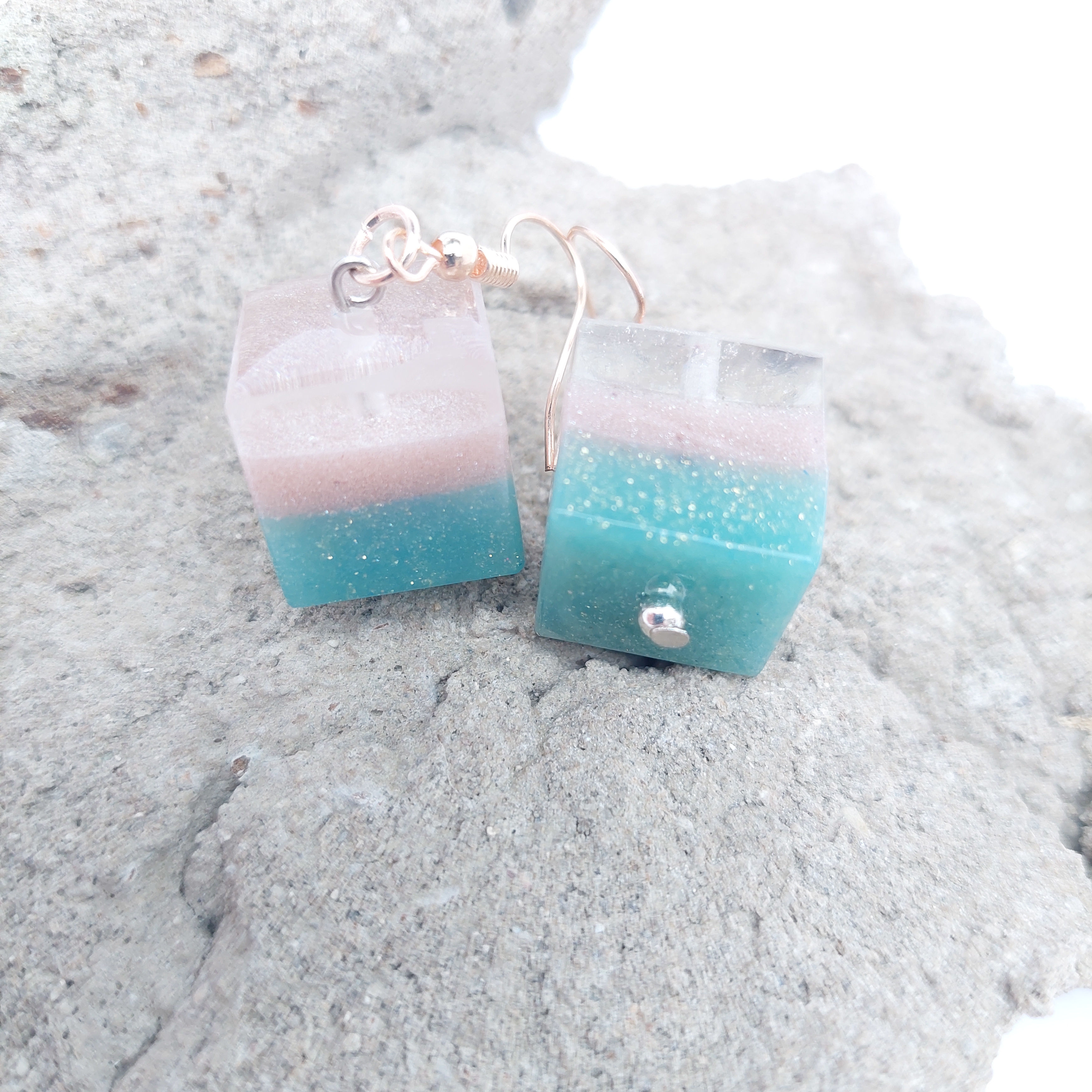 Cube Resin Earrings (aqua &camel)