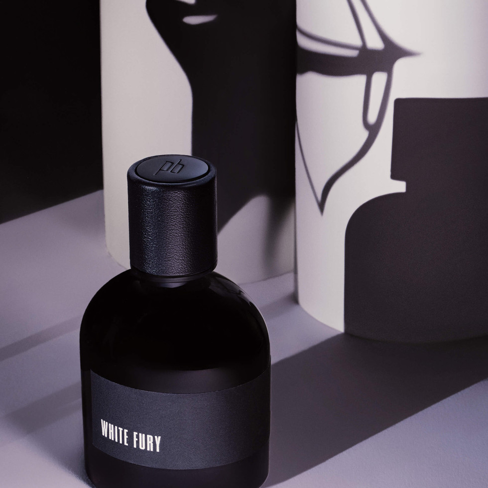 White Fury niche citrus perfume bottle with art packaging