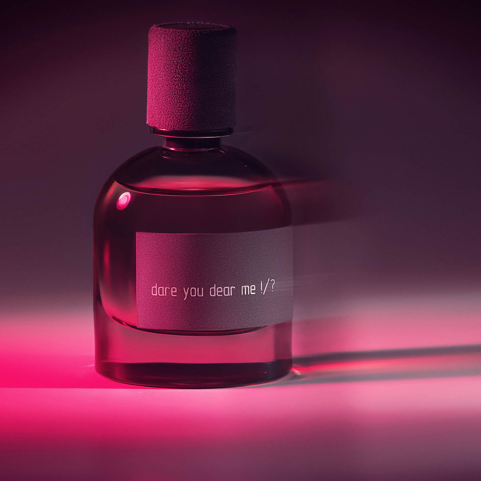 Niche citrus perfume bottle with "don't you dear me" label