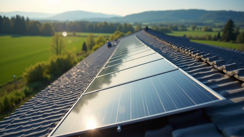 High angle view of solar panels installed on a Swiss farm roof
