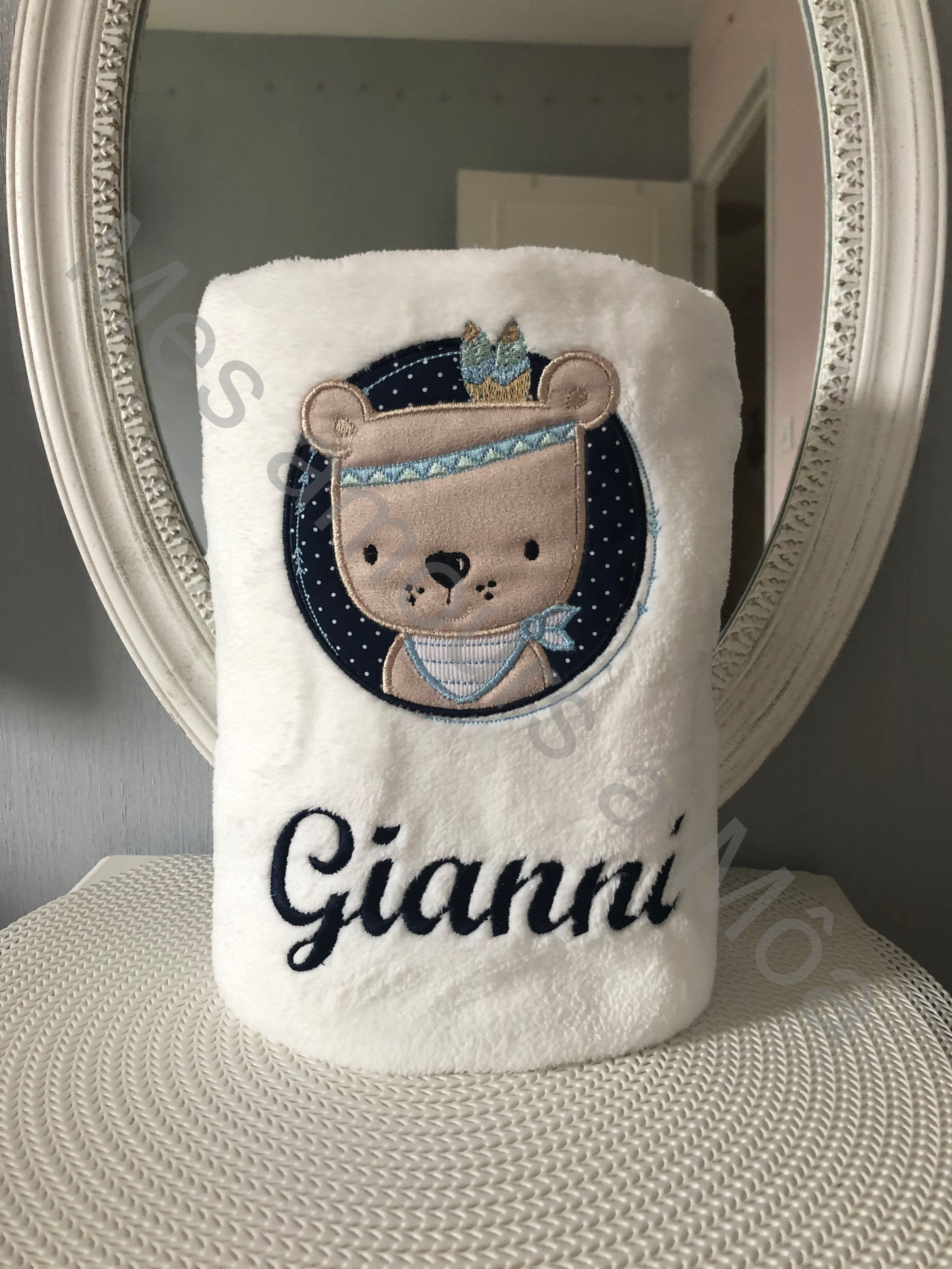 COUVERTURE POLAIRE BEBE PERSONNALISEE OURSON INDIEN