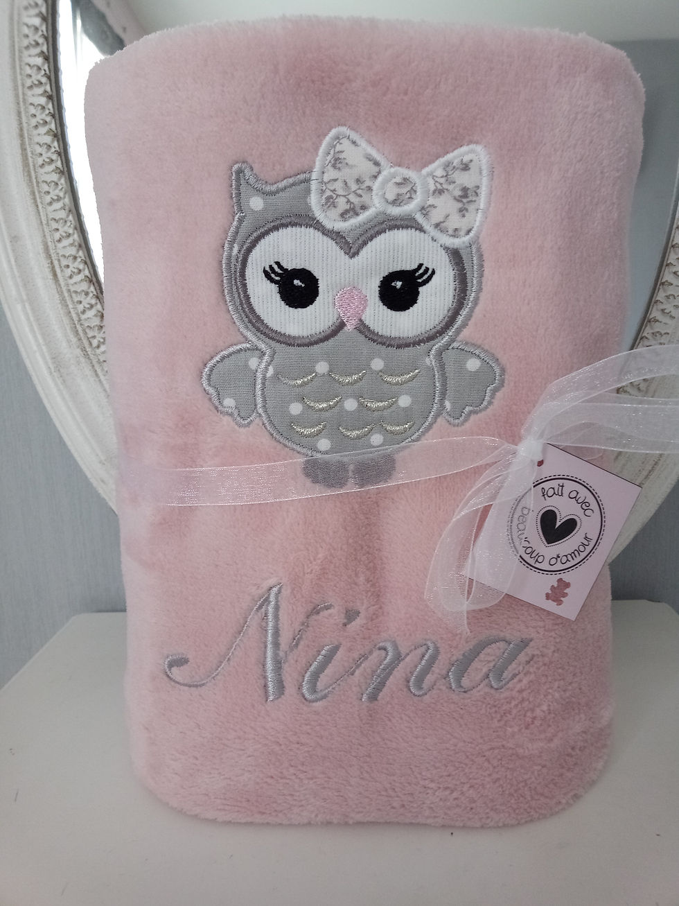 Miniature : COUVERTURE POLAIRE BEBE PERSONNALISEE CHOUETTE