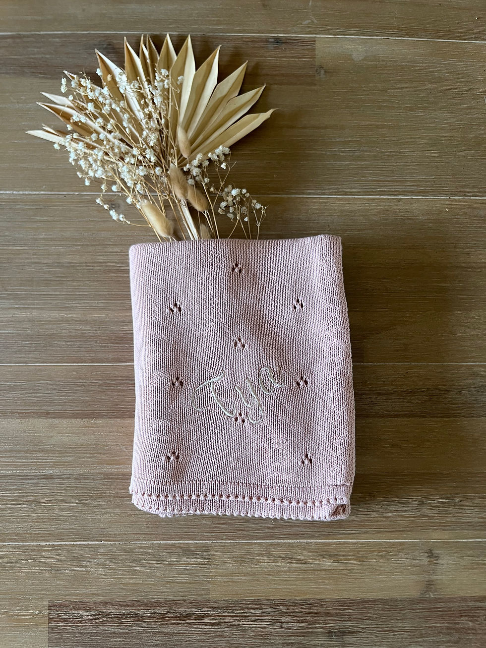 Miniature : COUVERTURE BEBE TRICOTEE EN COTON PERSONNALISABLE