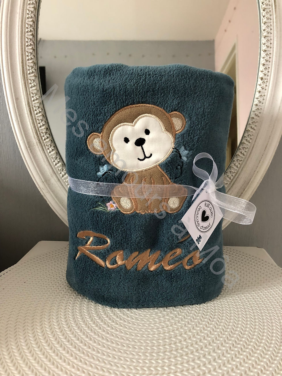 Miniature : COUVERTURE POLAIRE BEBE PERSONNALISEE SINGE
