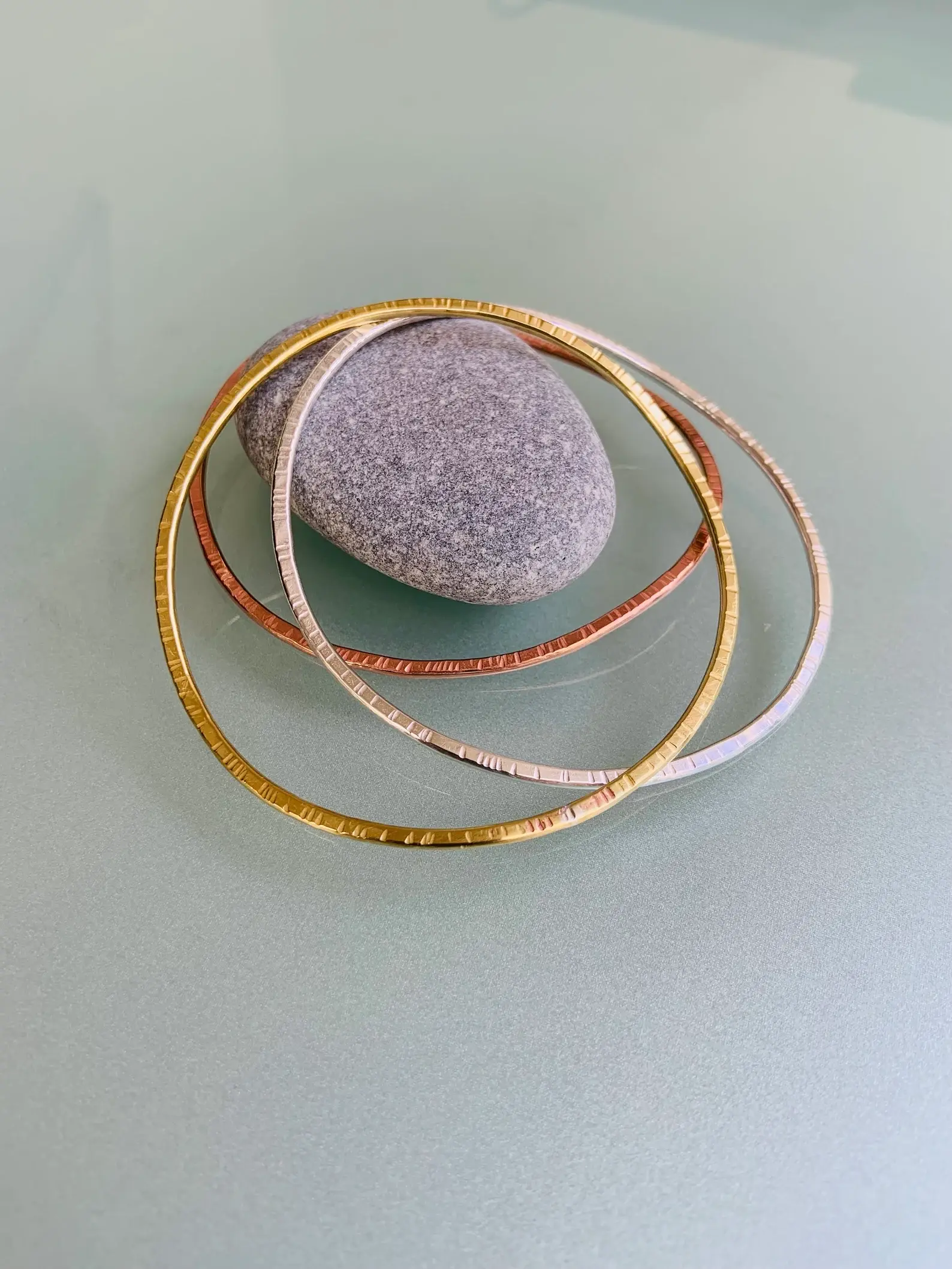 Shoreline Trio of Bangles in silver, copper & brass