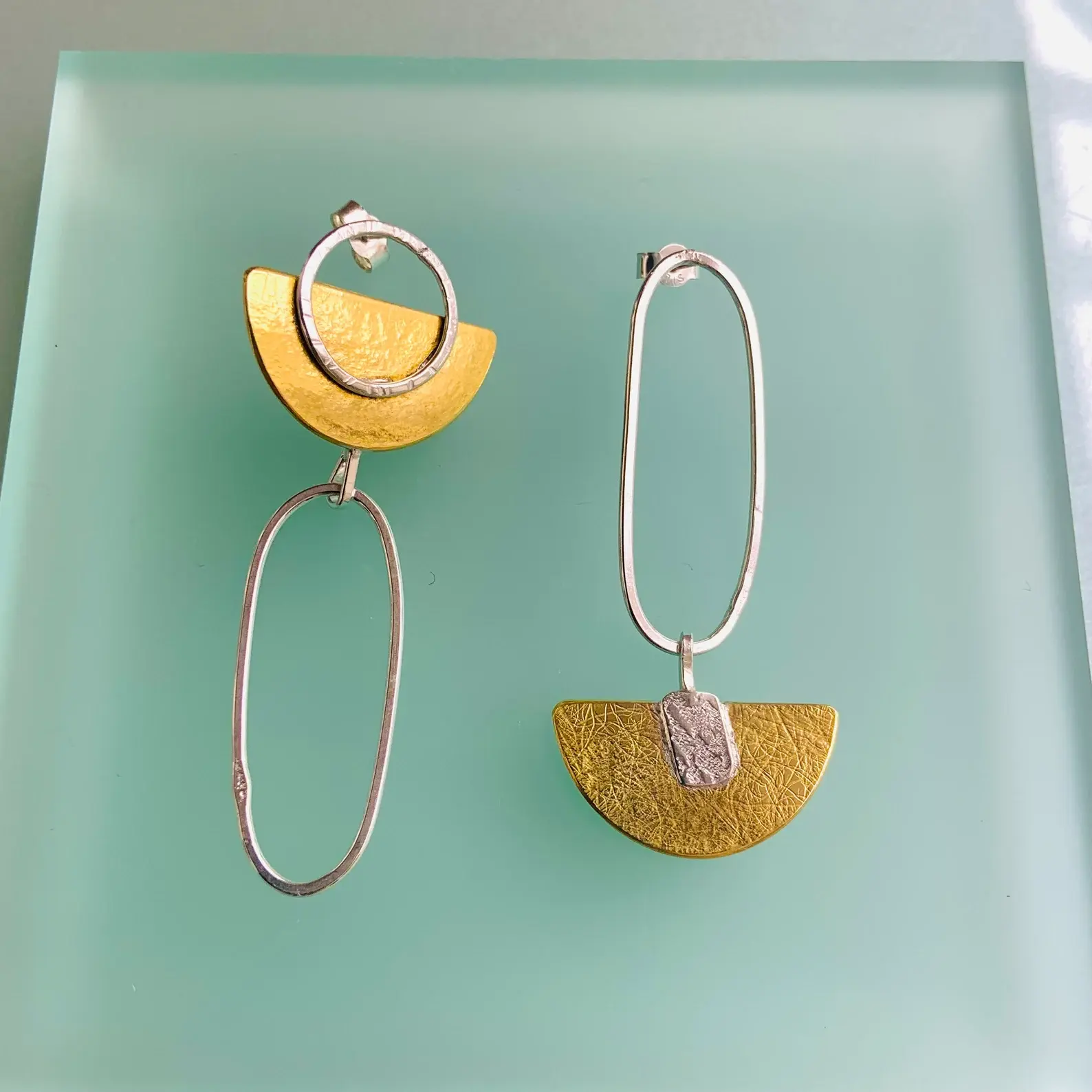 Asymmetrical, Long Drop, Brass Earrings