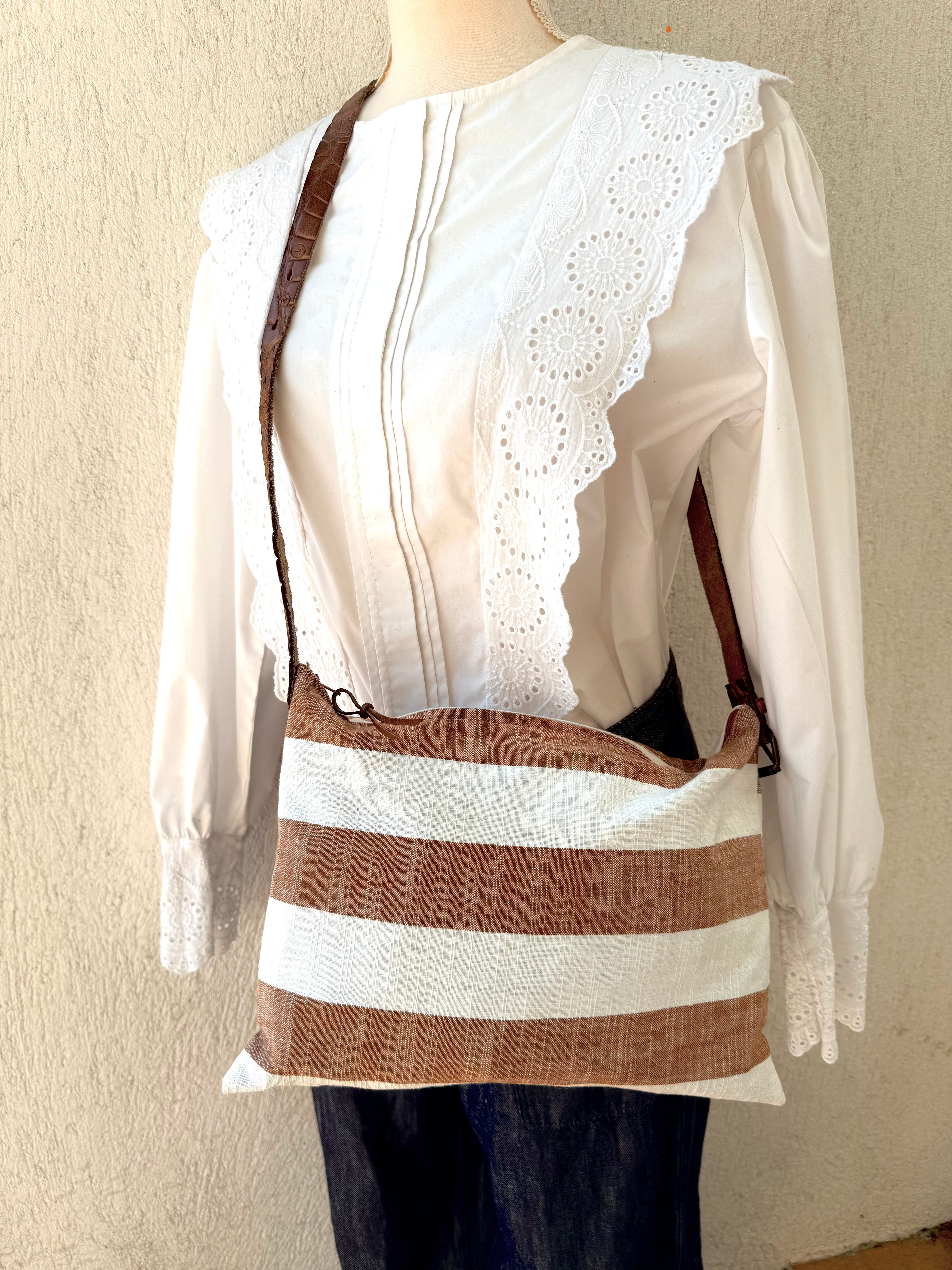 Bandoulière grosse rayures écru / brun