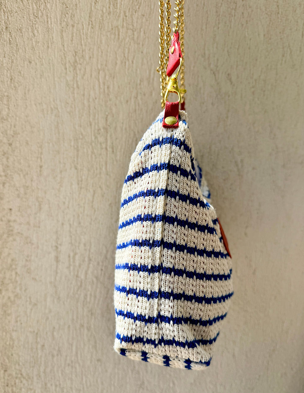 Miniature : Bandoulière maille rayée bleu et blanc et son ❤️