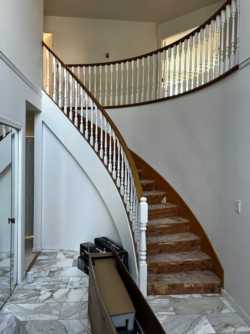Curved staircase drywall, North Vancouver