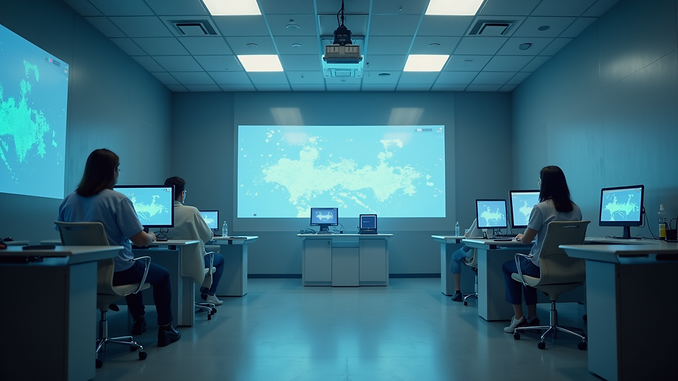 Eye-level view of a modern training room with laser equipment