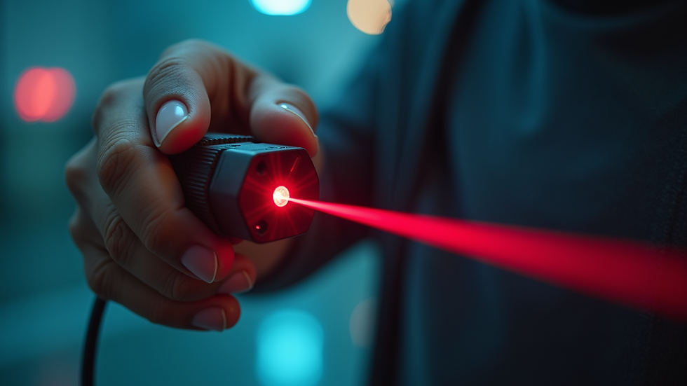 Close-up view of a laser device being adjusted during training