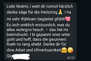 Dankesnachricht für Heilsitzung: "sehr einfühlsam begleitet"