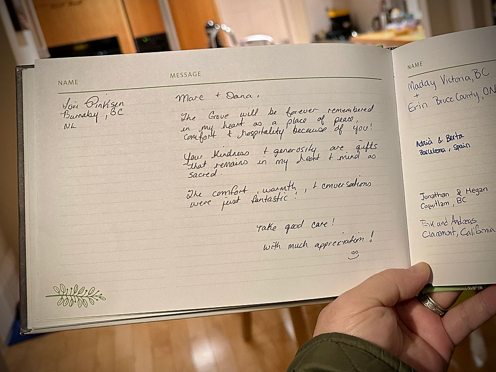 Guest book Grove B&B Mayne Island