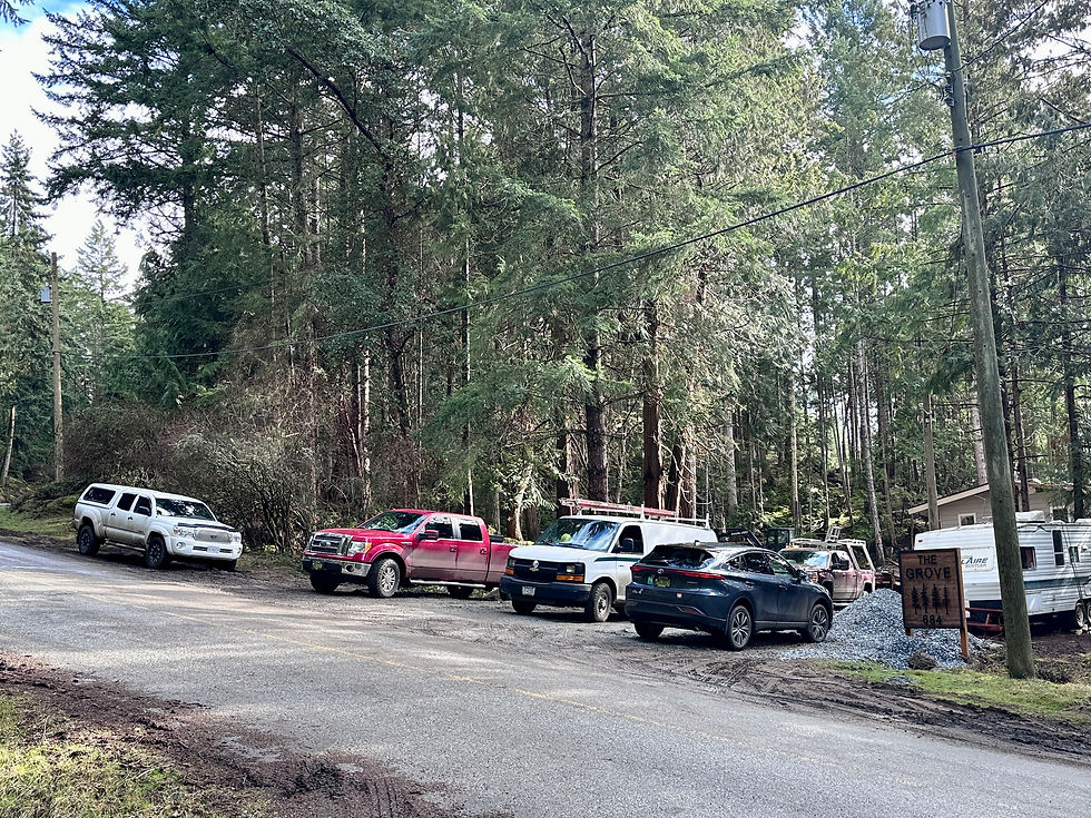 Parking at the Grove on Mayne Island