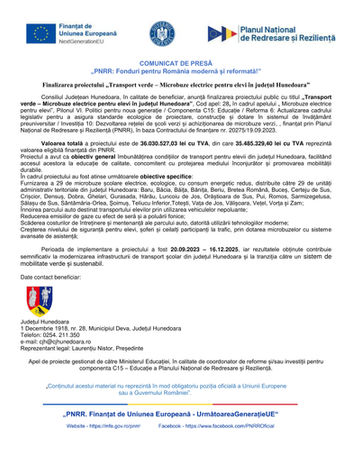 Finalizarea proiectului „Transport verde – Microbuze electrice pentru elevi în județul Hunedoara”