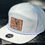 Thumbnail: White 7-Panel Performance Hat w brown camo leather patch