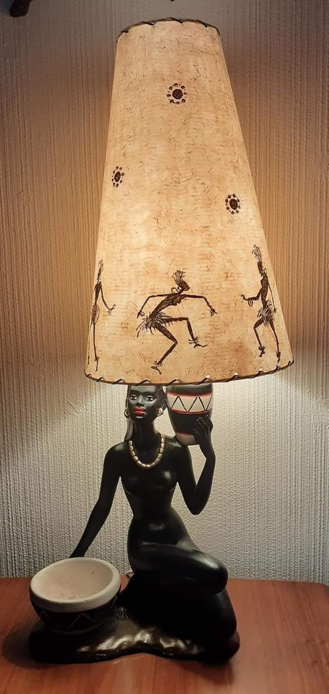 Large African Lady Chalkware Lamp