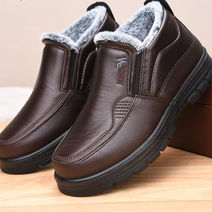 Thumbnail: 2026 Winter New Leather Boots Waterproof Anti Slip Snow Boots Men's Cotton Shoes