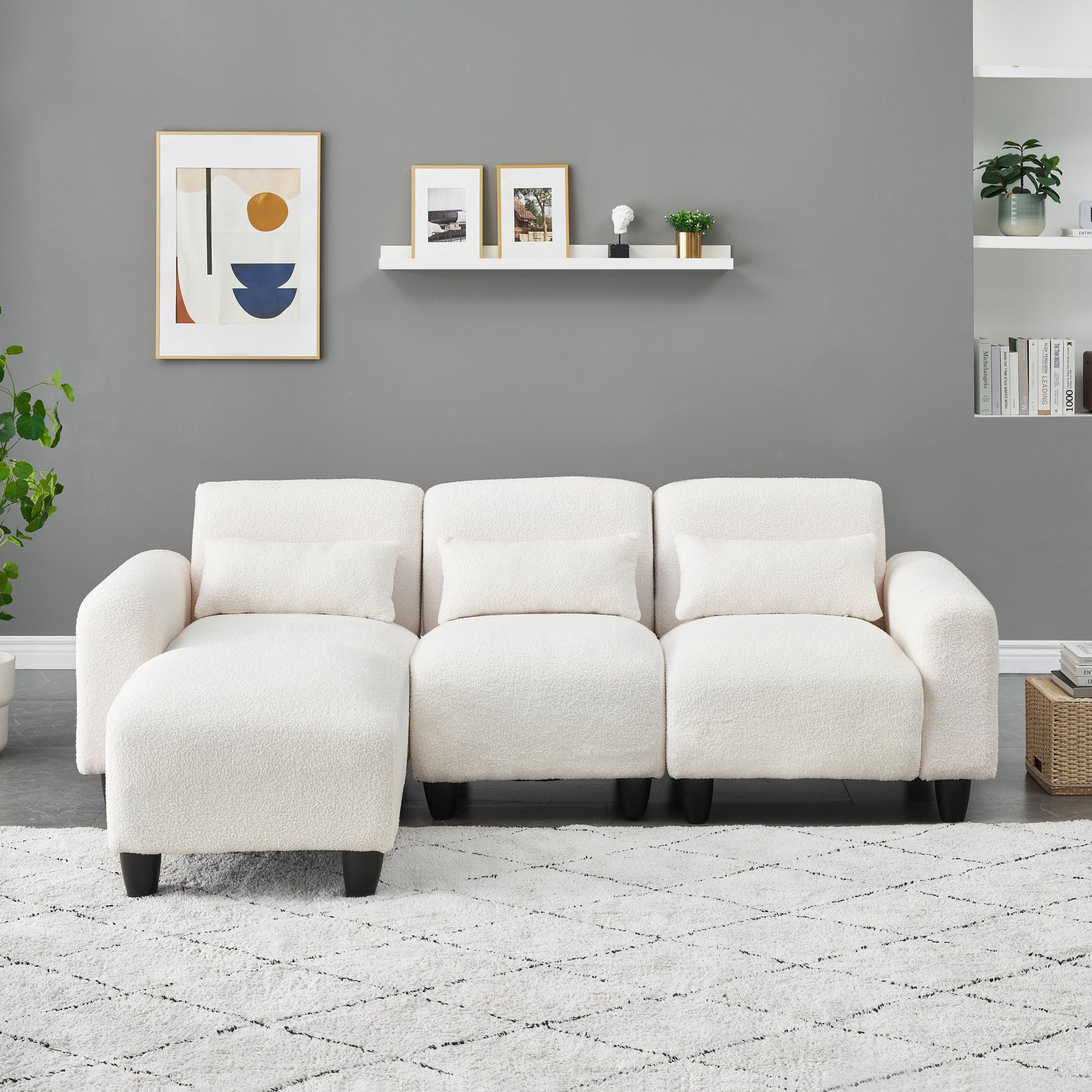 The 84.6-Inch Beige Teddy Fleece Creative Sofa