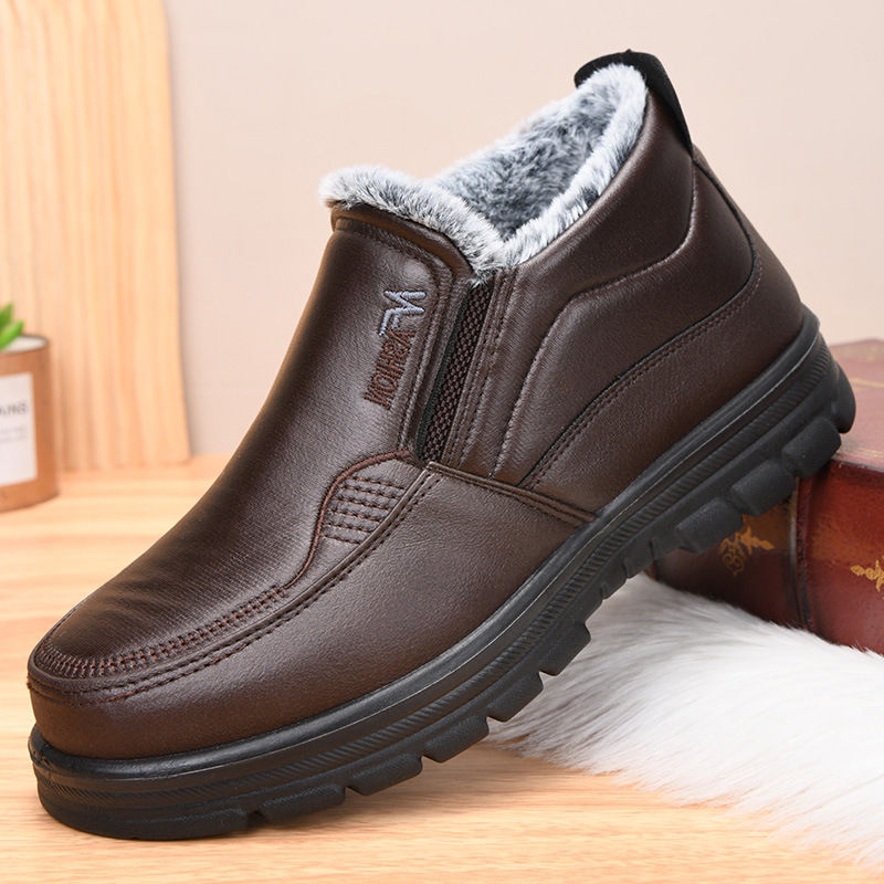Thumbnail: 2026 Winter New Leather Boots Waterproof Anti Slip Snow Boots Men's Cotton Shoes