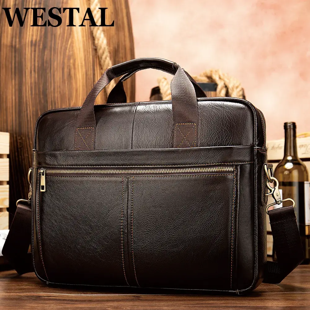 Leather 14'' Laptop Bag Man Leather Office Business Bags for Document 8572