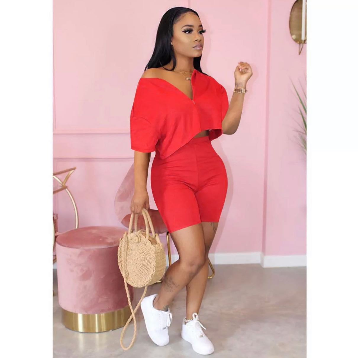 Rose Off Shoulder 2PC Short