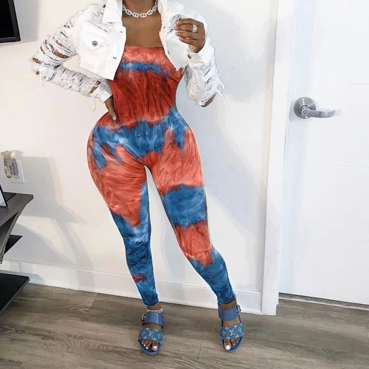 Red Denim 🔥 Swirl Jumpsuit