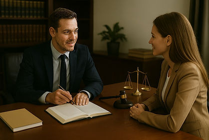 Image of lawyer and client sitting at desk