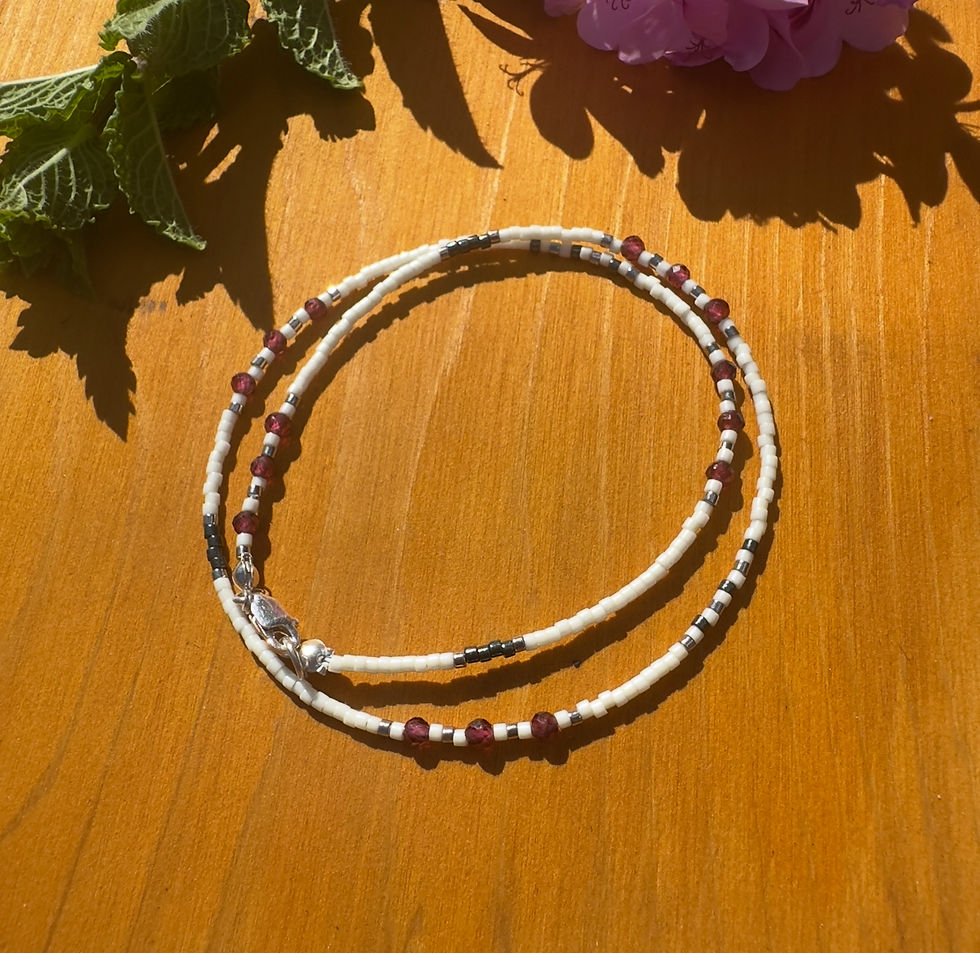 Thumbnail: Double Wrap Miyuki Delica & Garnet Bracelet 